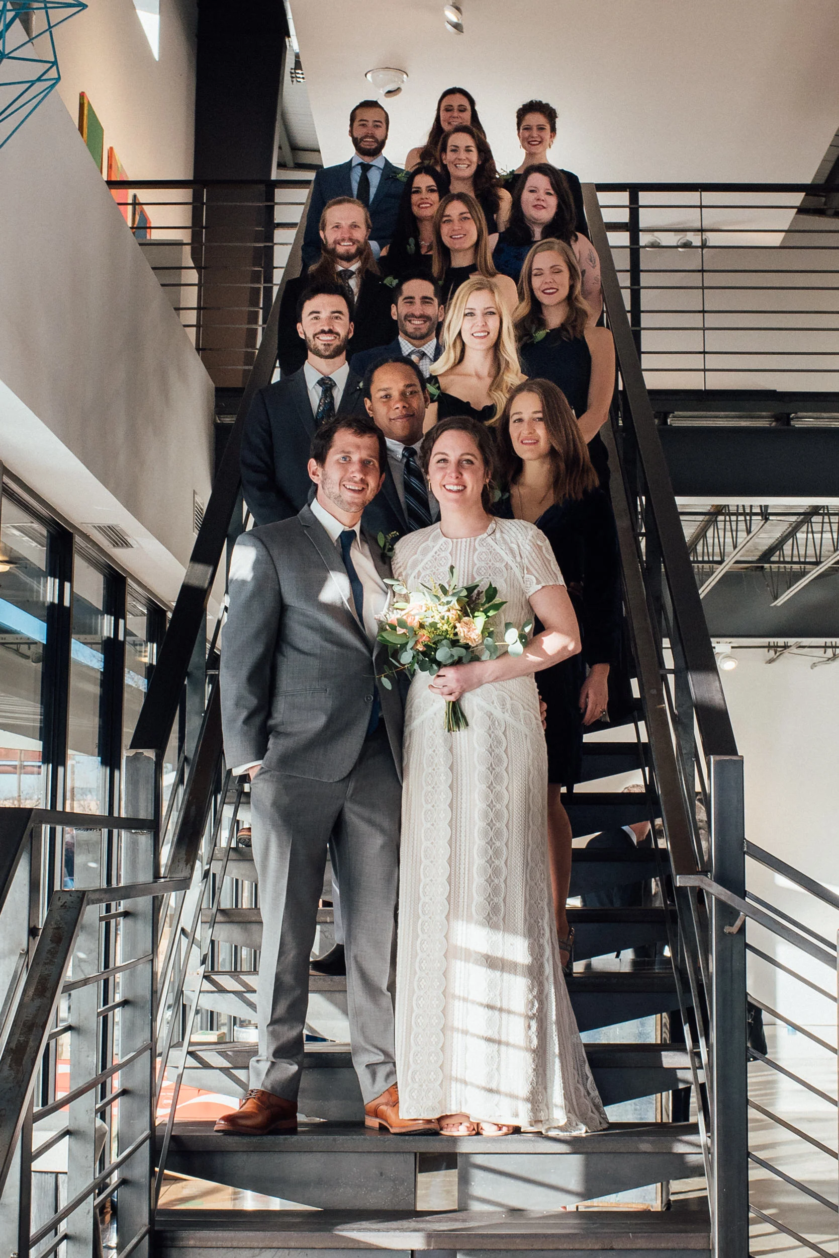 Fierce Bridal party at intimate Denver Space Gallery Wedding-Colorado Wedding Photographer