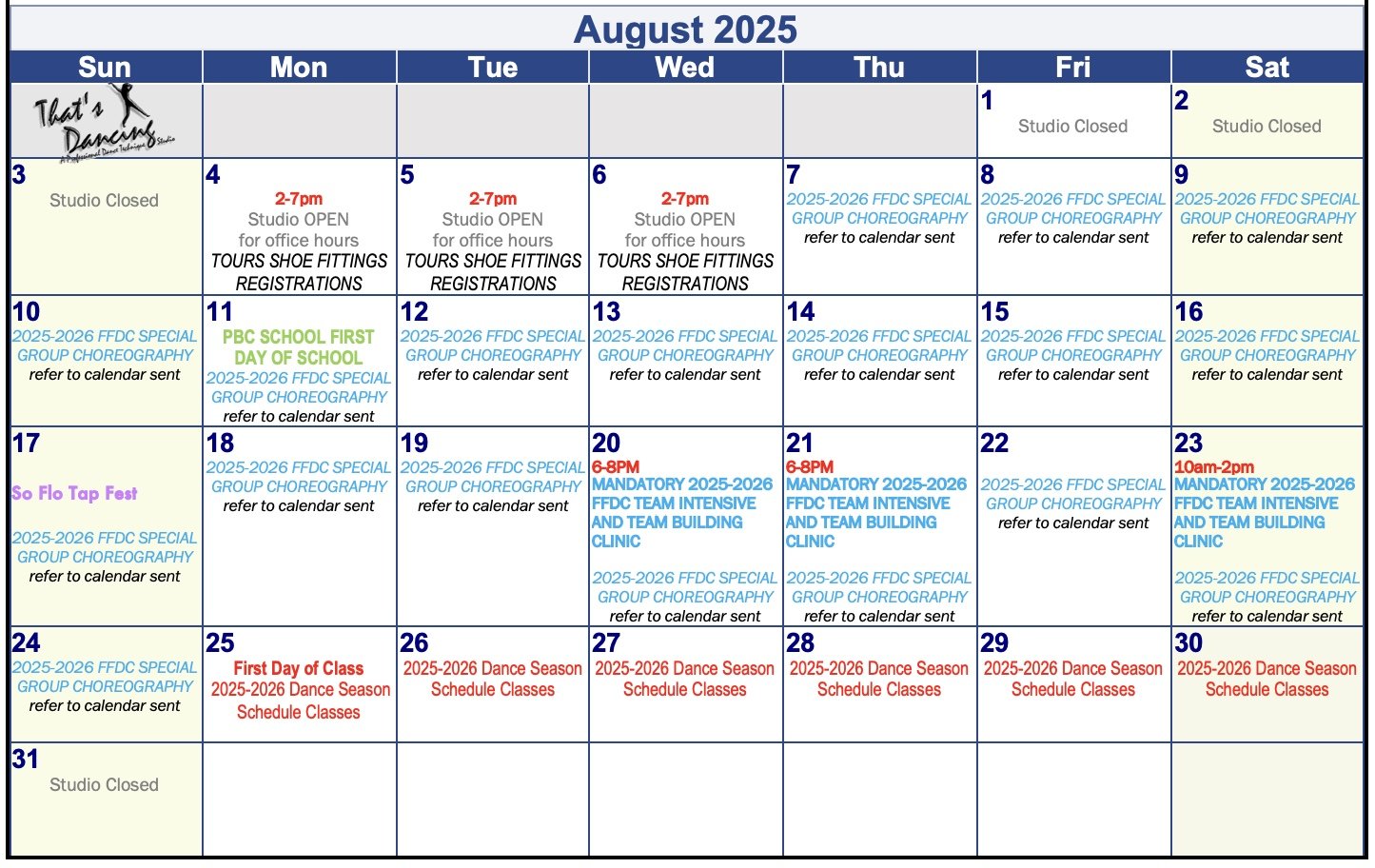 FFDC Special Group Choreography - Refer to specific calendar sent to members only