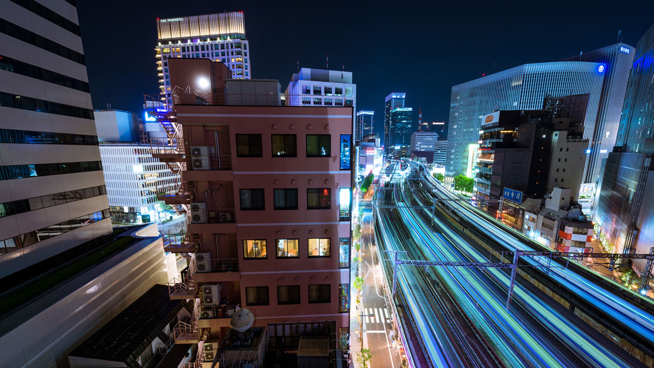 Long exposure composite from a rooftop in Tokyo.