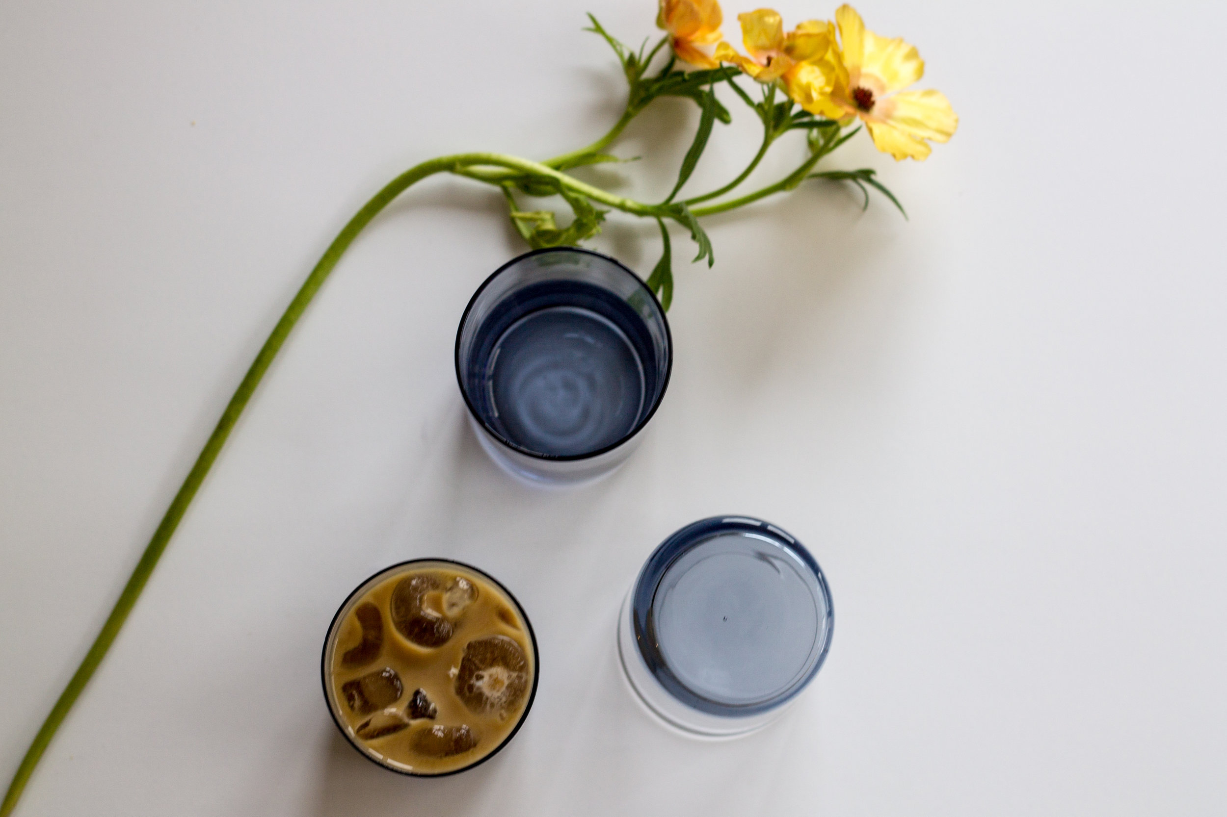Canvas Home MaryClare Tumblers + coffee + ranunculus 