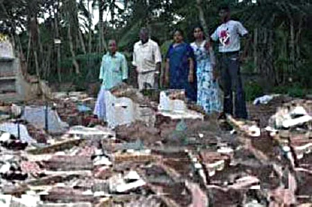 Standing in the ruins of the church