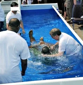 Baptism in makeshift pool