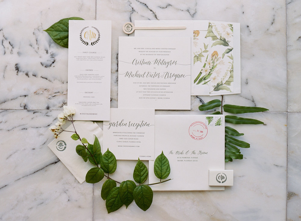 Tropical Letterpress Wedding Invitation Suite