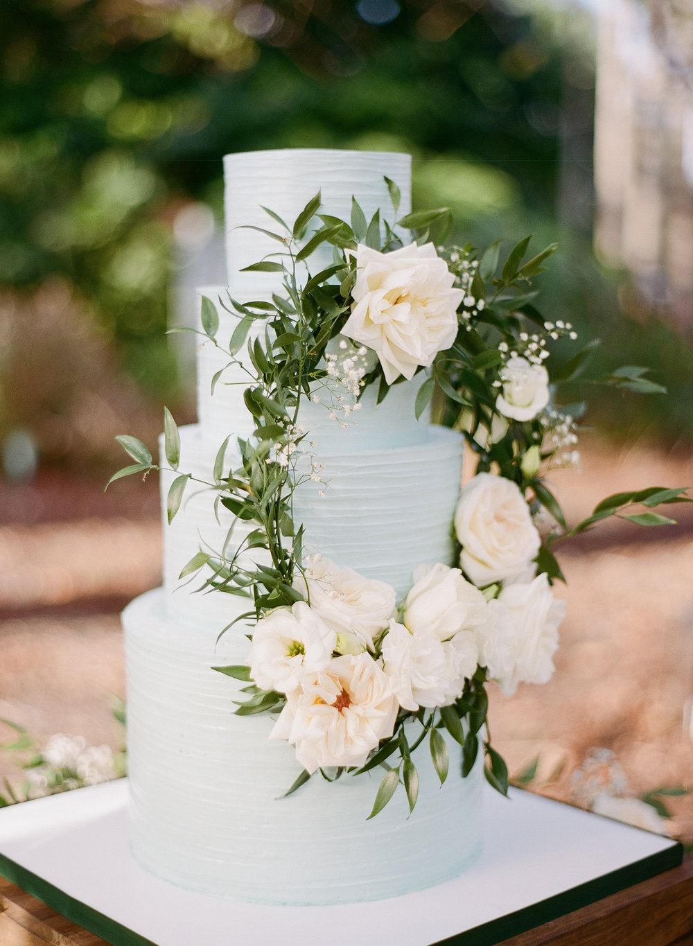 Blue Wedding Cake with Real Flower