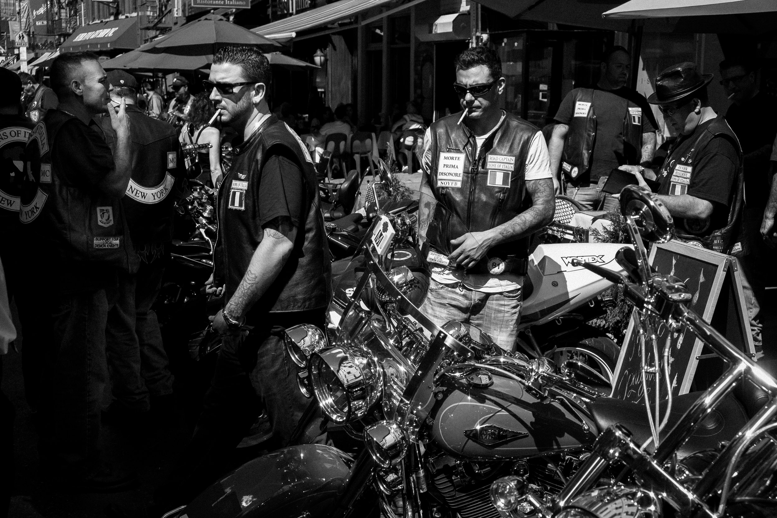  Members of the Sons of Italy motorcycle club park their bikes. 