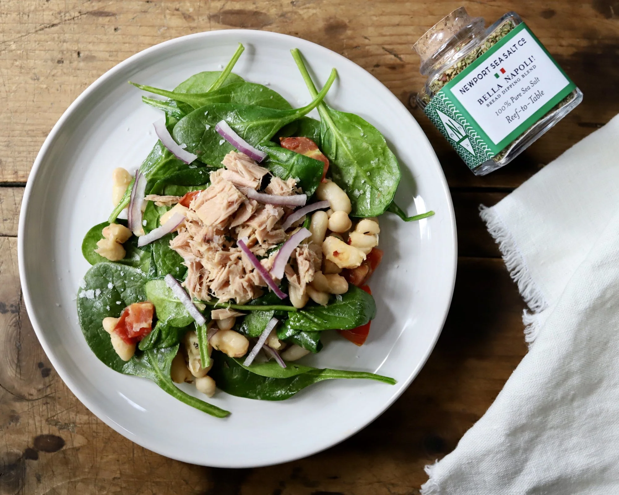 Warm Spinach Salad with Cannellini Beans and Tuna