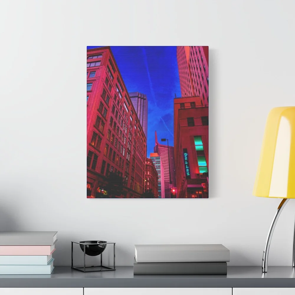 Tableau Sur Toile "Neon Nights In Dallas" 16 X 20 Pouces - Art Mural Moderne, Neuf - Collection The Abyss