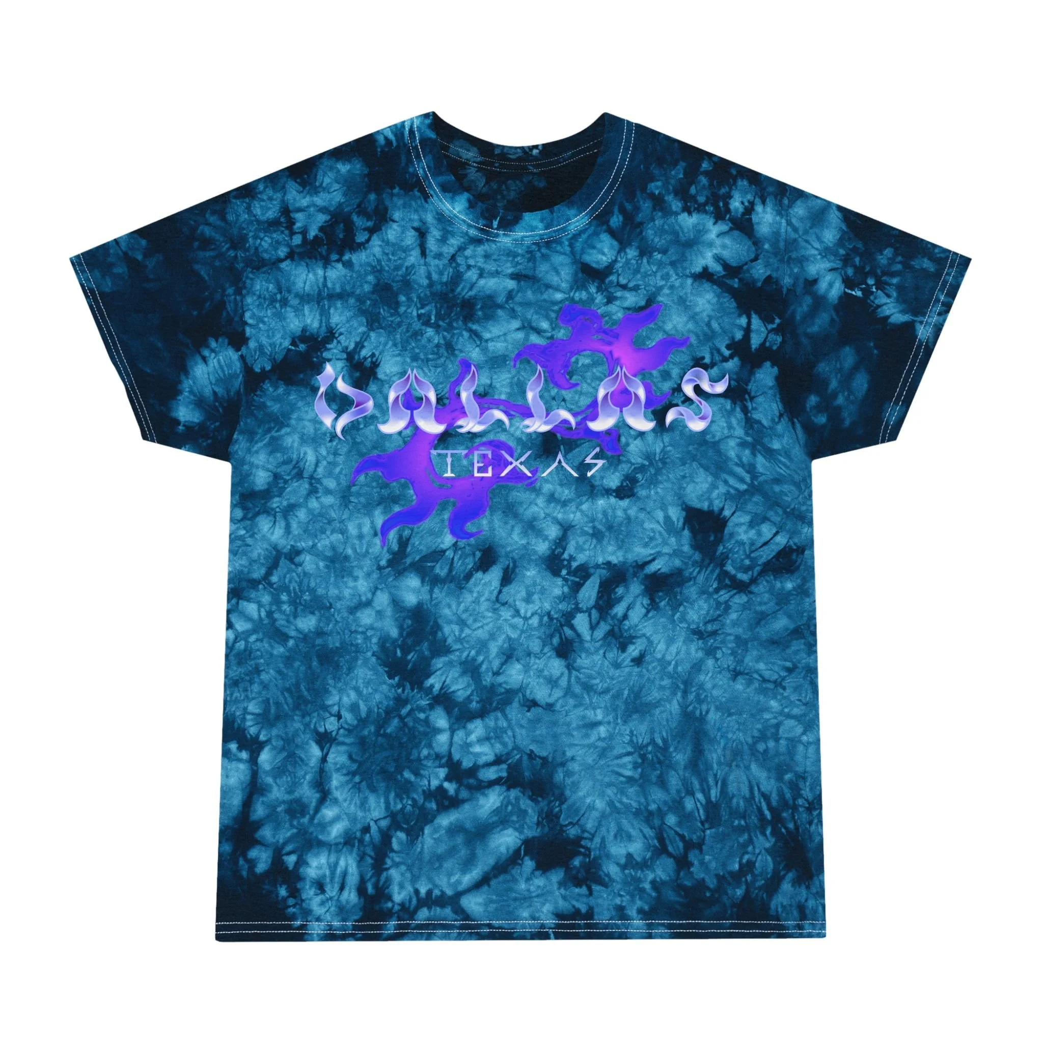 “Stand out with our Dallas Texas tie dye tee, crystal washed for a unique streetwear vibe. Soft, durable, and locally made by The Abyss Collection.”