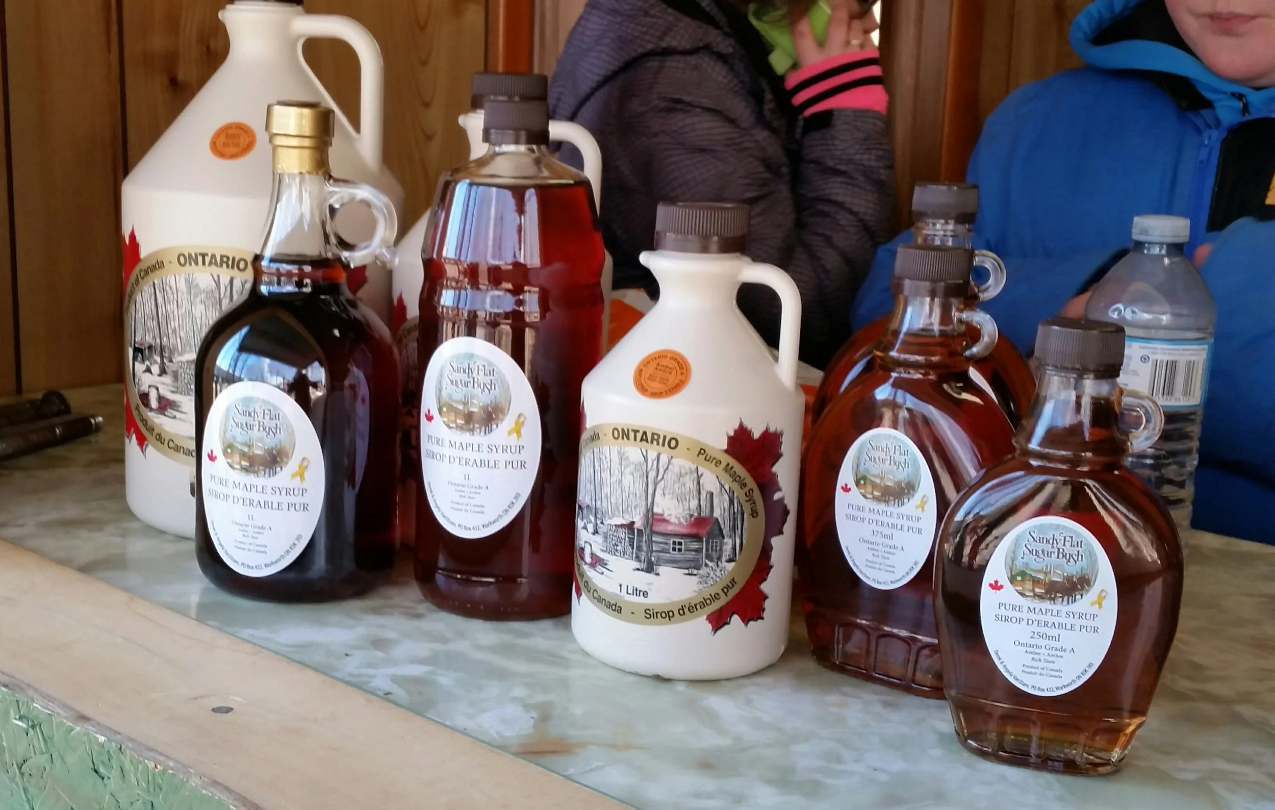 Lots and lots of maple syrup from the Sandy Flats Maple Sugar Bush.