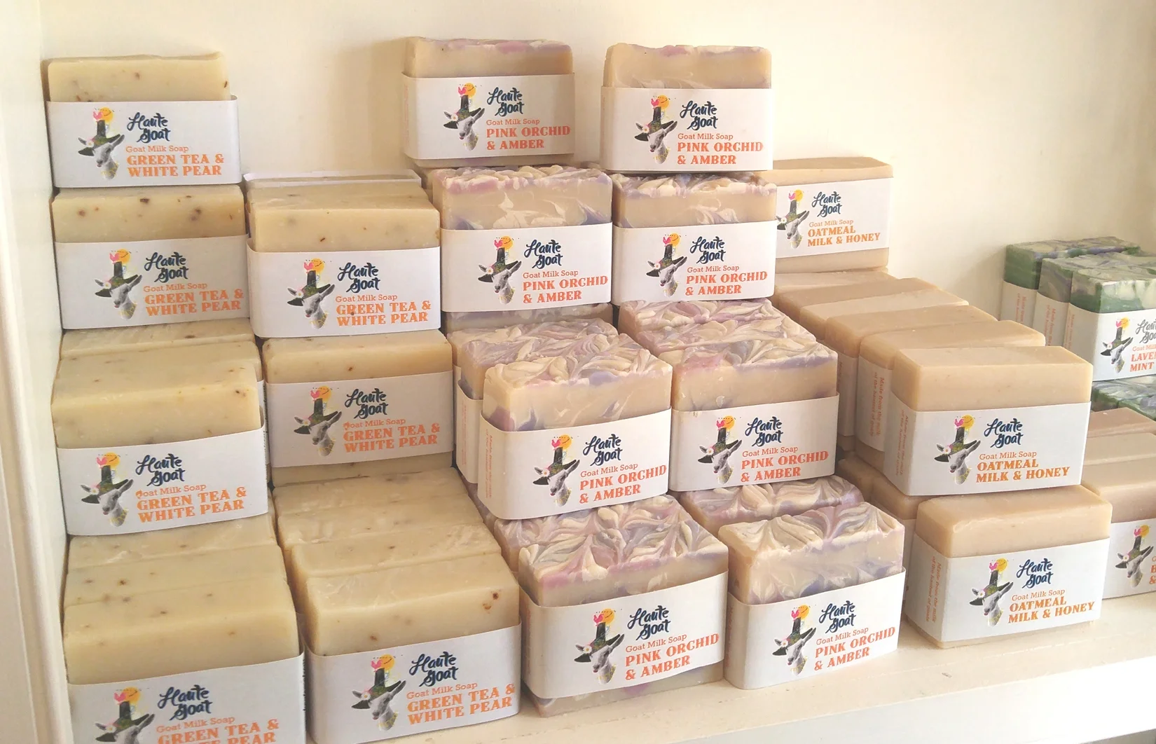 Some of the goat's milk soap for sale at the the Haute Goat shop.