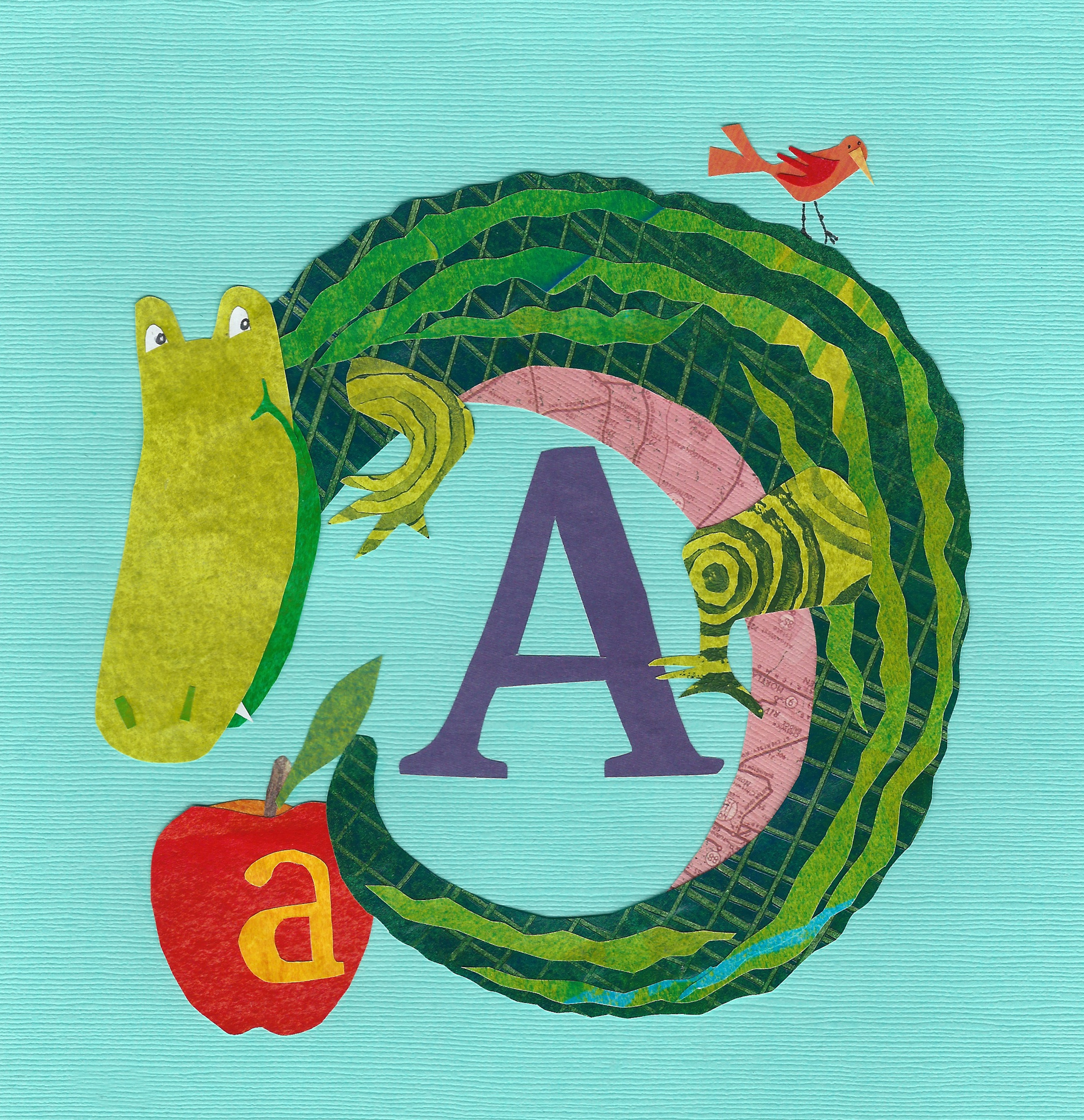 A is for Alligator and Apple. Cut paper 8x8
