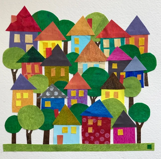 "A Colorful Neighborhood" 7x7 Cut Paper Melissa Babcock Saylor
