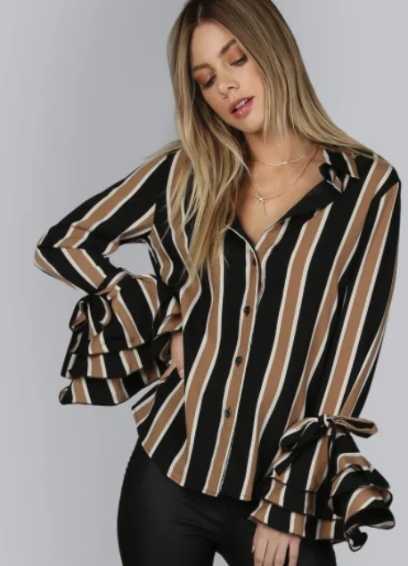 Find this Shein Striped Shirt With Tiered Flute Sleeves here .