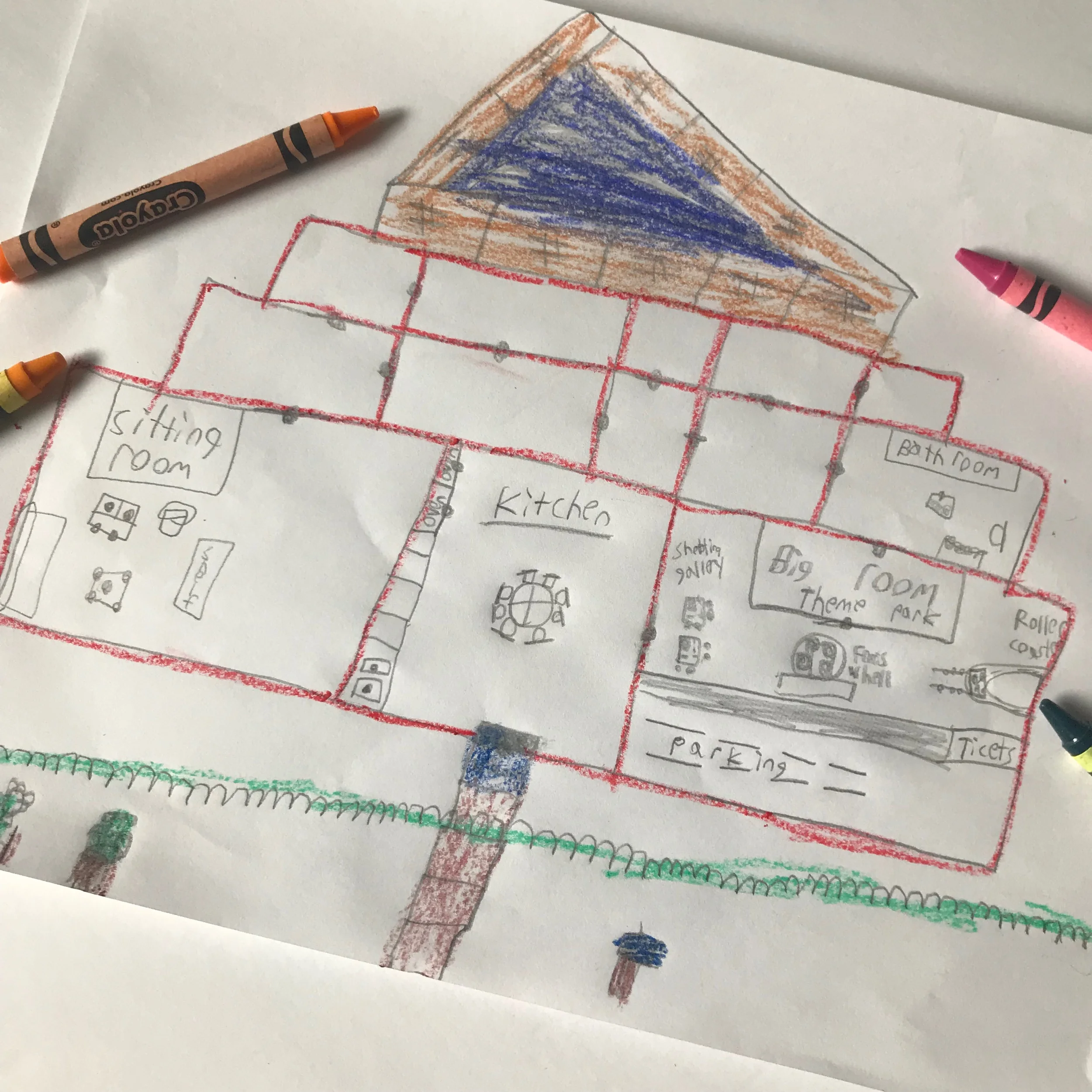 William’s House Design: The bottom right hand section is the ‘Diary of a Wimpy Kid ‘inspired theme park he decided to include in his house.