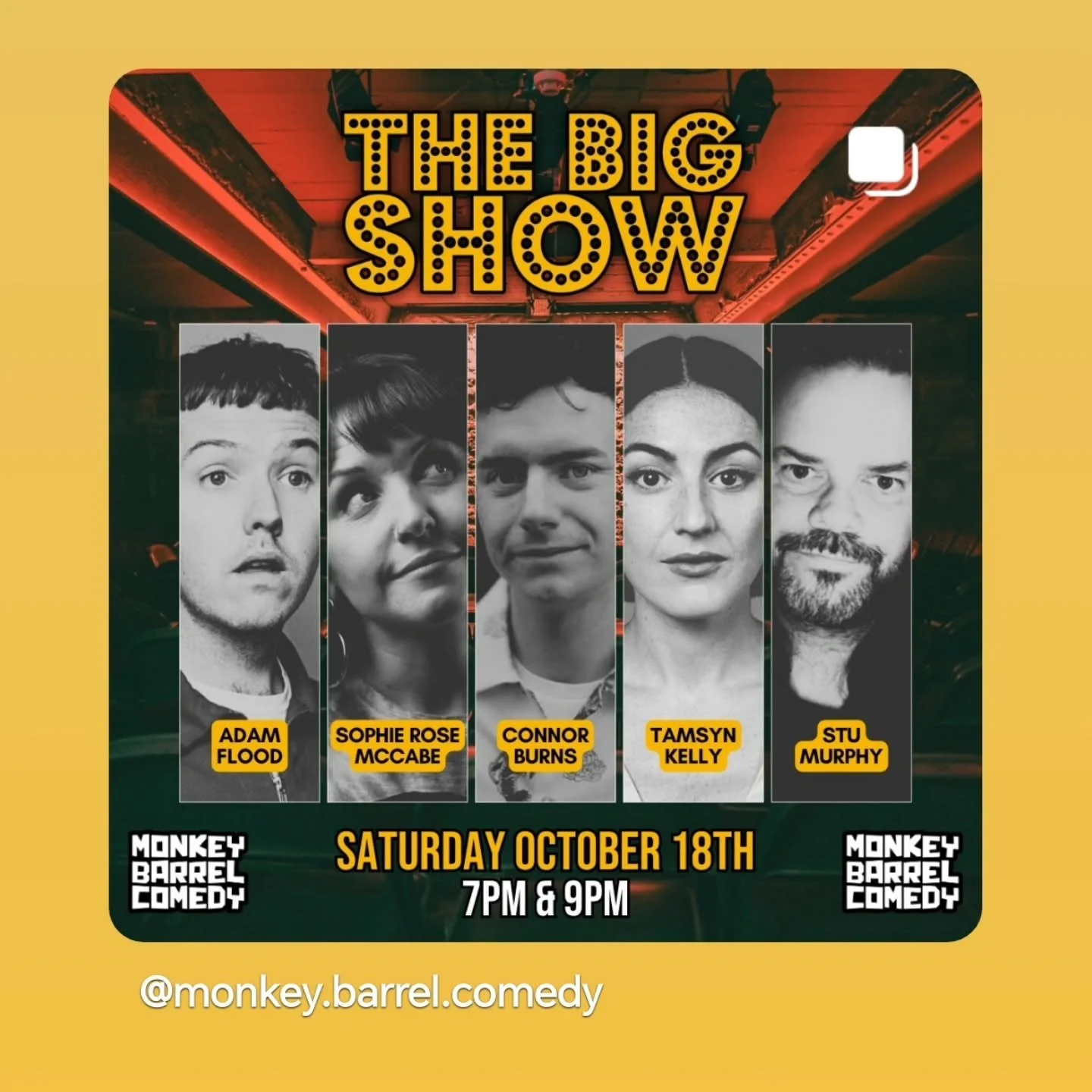 Poster for The Big Show @monkey.barrel.comedy 18/10/25