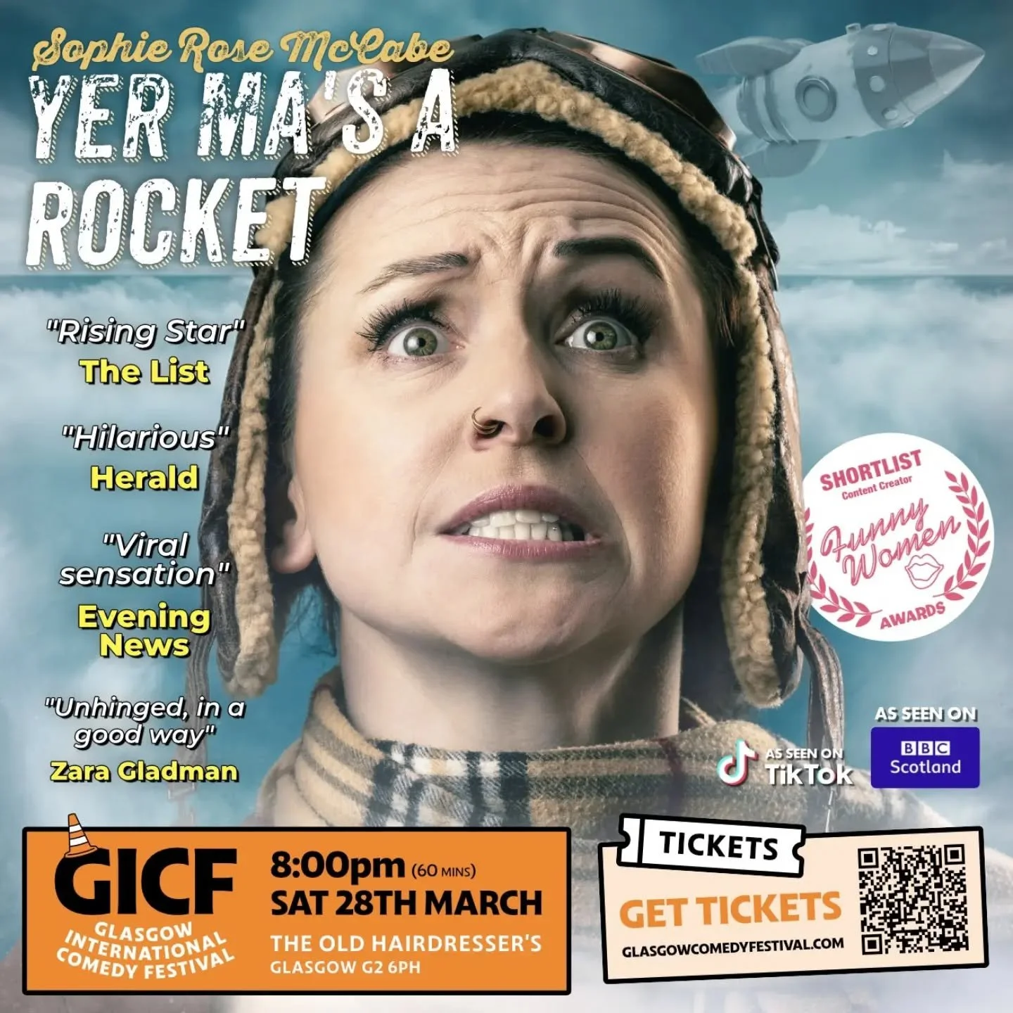 Poster by @elebriscoe for upcoming @glasgowcomedy show at @theoldhairdressers LINK IN BIO