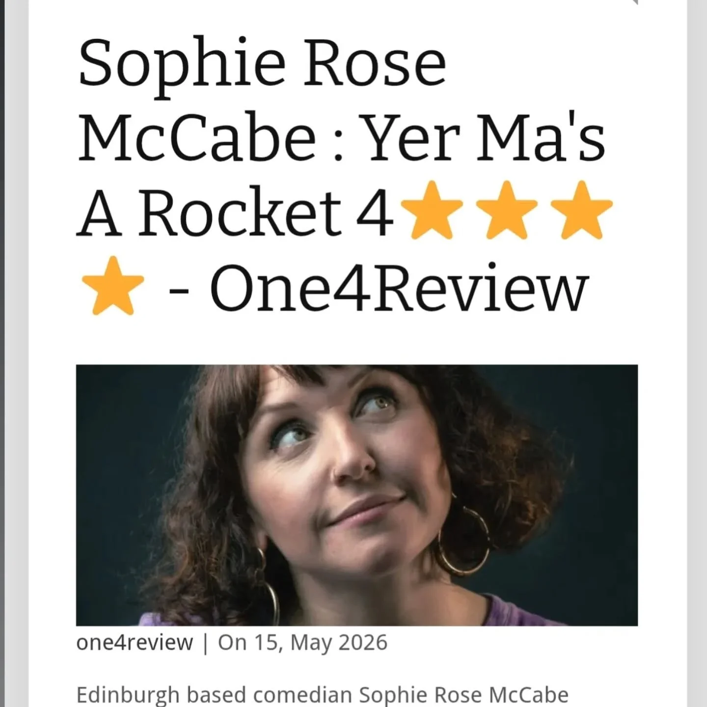 Thanks @one4review at Stevie @tearexreviews for the first ever full review of one of my solo shows which took place at @glasgowcomedy 2026 after @edfringe 2025

You can next see me at Laughternoon Monthly Saturdays at @thegildedsaloon

#comedy #edinb