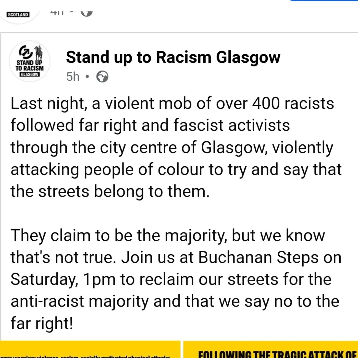 Counter protest info for Glasgow Saturday