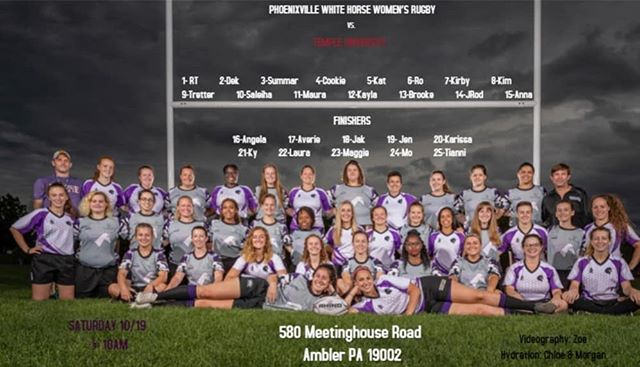 Saturday's a rugby day! Come cheer on White Horse Women tomorrow at 10am for their match against Temple at their Ambler campus! 💪🦄
#rugby #Phoenixville #temple #philadelphia #workworkworkworkwork #saturdaysarugbyday #practice #practicemakesperfect #delco #pottstown #kingofprussia #workhardplayhard #hugitout #unicorns #horsepower #makefriends #fitness #womeninrugby #womensupportwomen #15as1 #50somethingas1