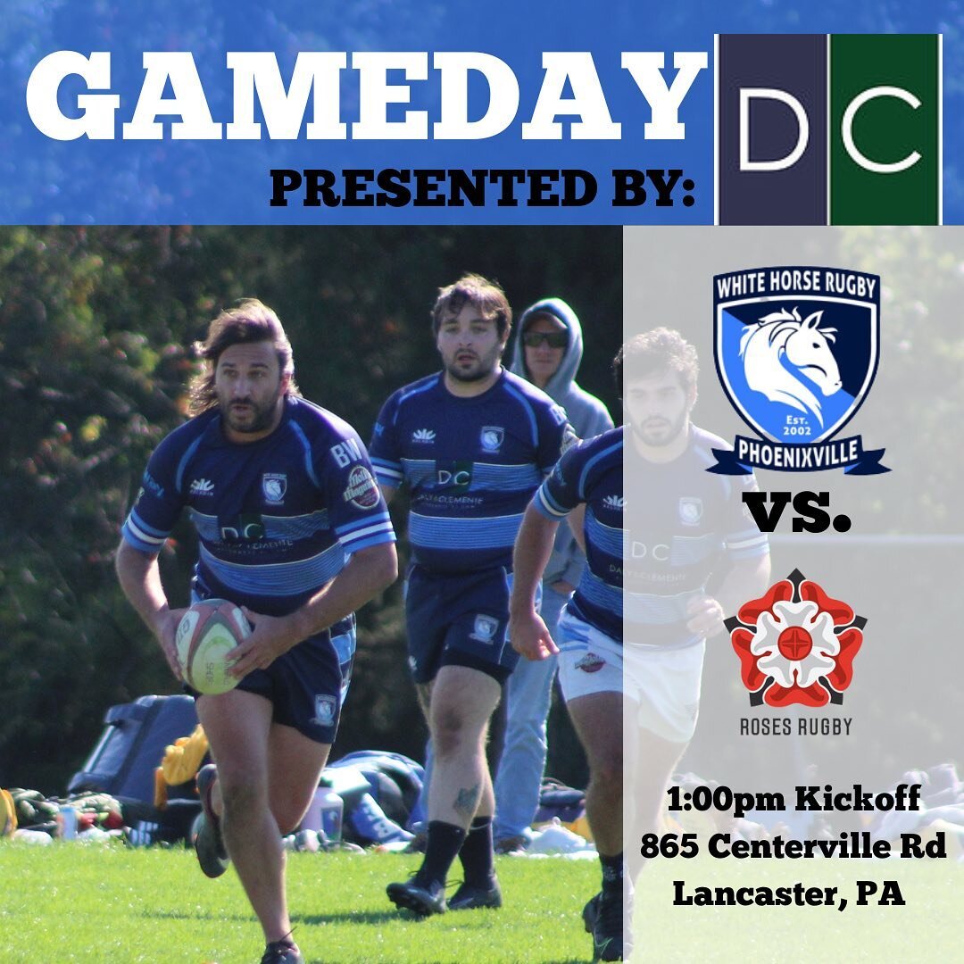 🏉Gameday!!!🏉

White Horse men travel to Lancaster to take on @rosesrugby in a must-win match to make playoffs!

Should be a beautiful day, 55&deg; and sunny for our 1:00 kickoff, with the post-match social at Tellus. 

As always White Horse Gameday