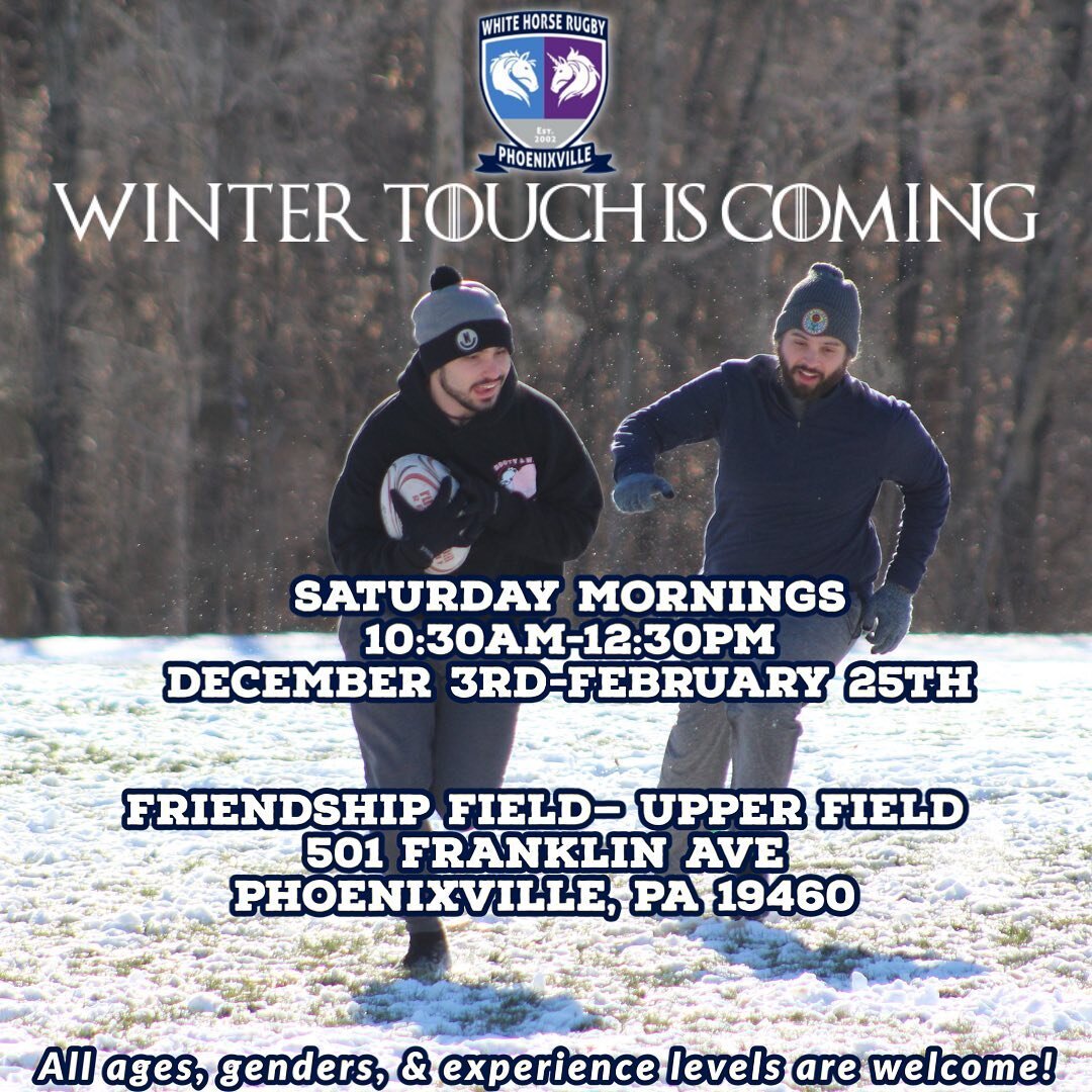 Winter is coming and you know what that means: winter touch is returning to Phoenixville! Come spend your Saturday mornings with us at Friendship Field through February 25th. Touch will run from 10:30am-12:30pm and, as always, all are welcome to join