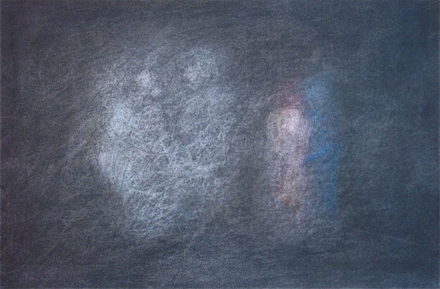    With Them At The Time  , 2014 Graphite &amp; Oil Pastel on Paper 19” x 12” 