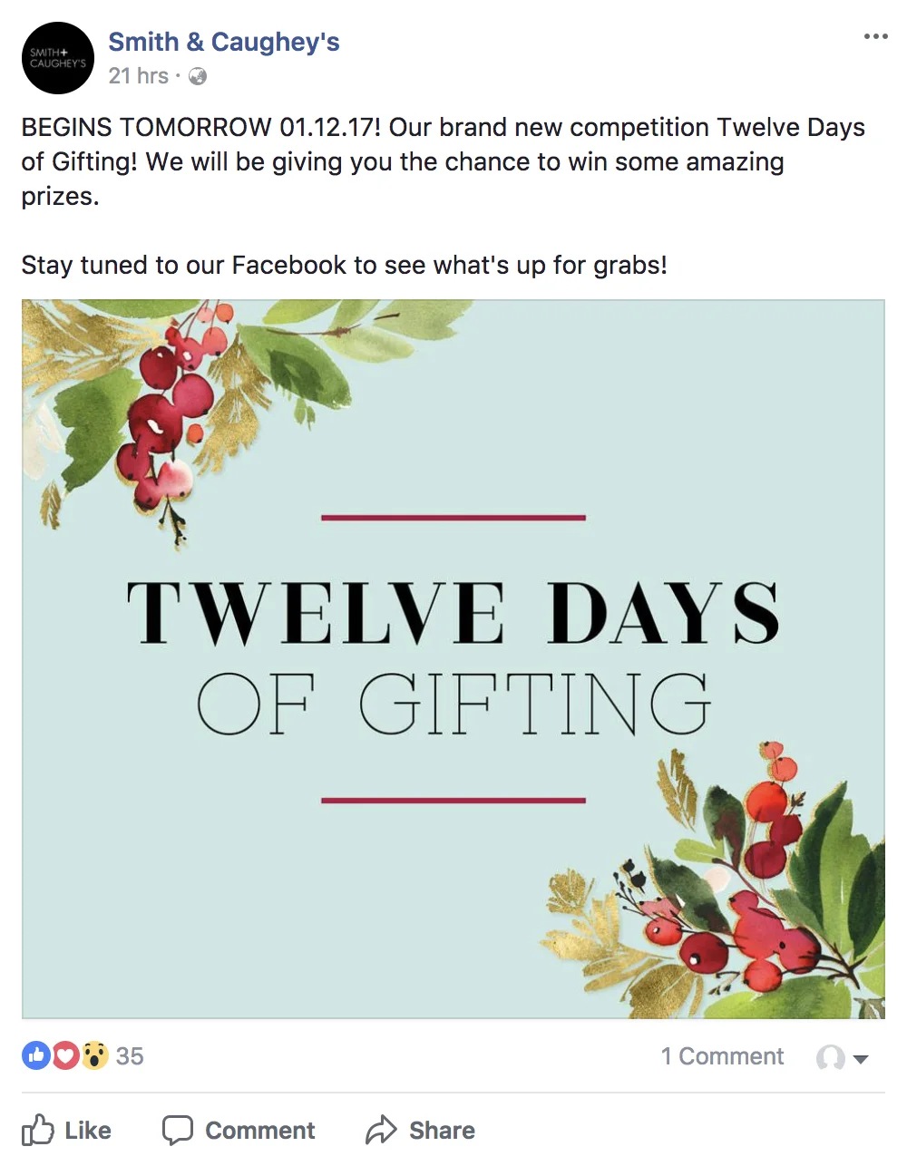 FACEBOOK INTRO POST: 30.11.17  Likes, comments and shares: 41 Reach: 2 285 Post clicks: 52   (Organic - no paid promotion.)