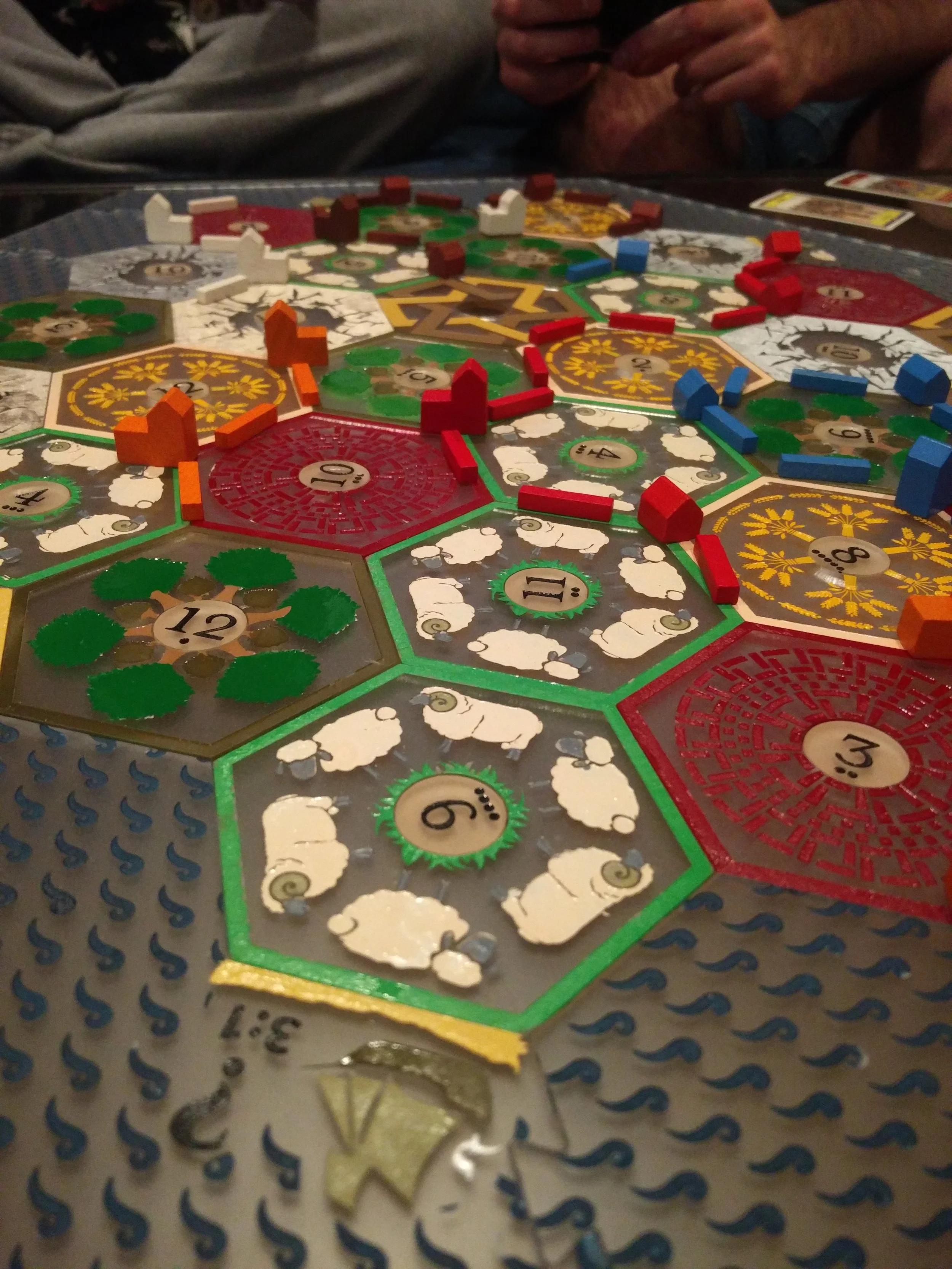  My new Settlers of Catan being played and enjoyed without any confusion. 