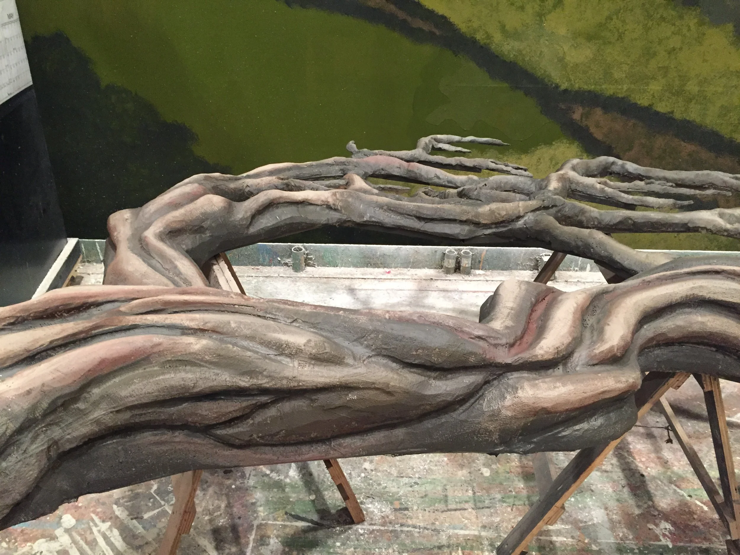 Carved foam on plywood cutout and steel frame