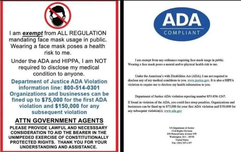 MYTH -  "Under the ADA, I am exempt from having to wear a facemask" 