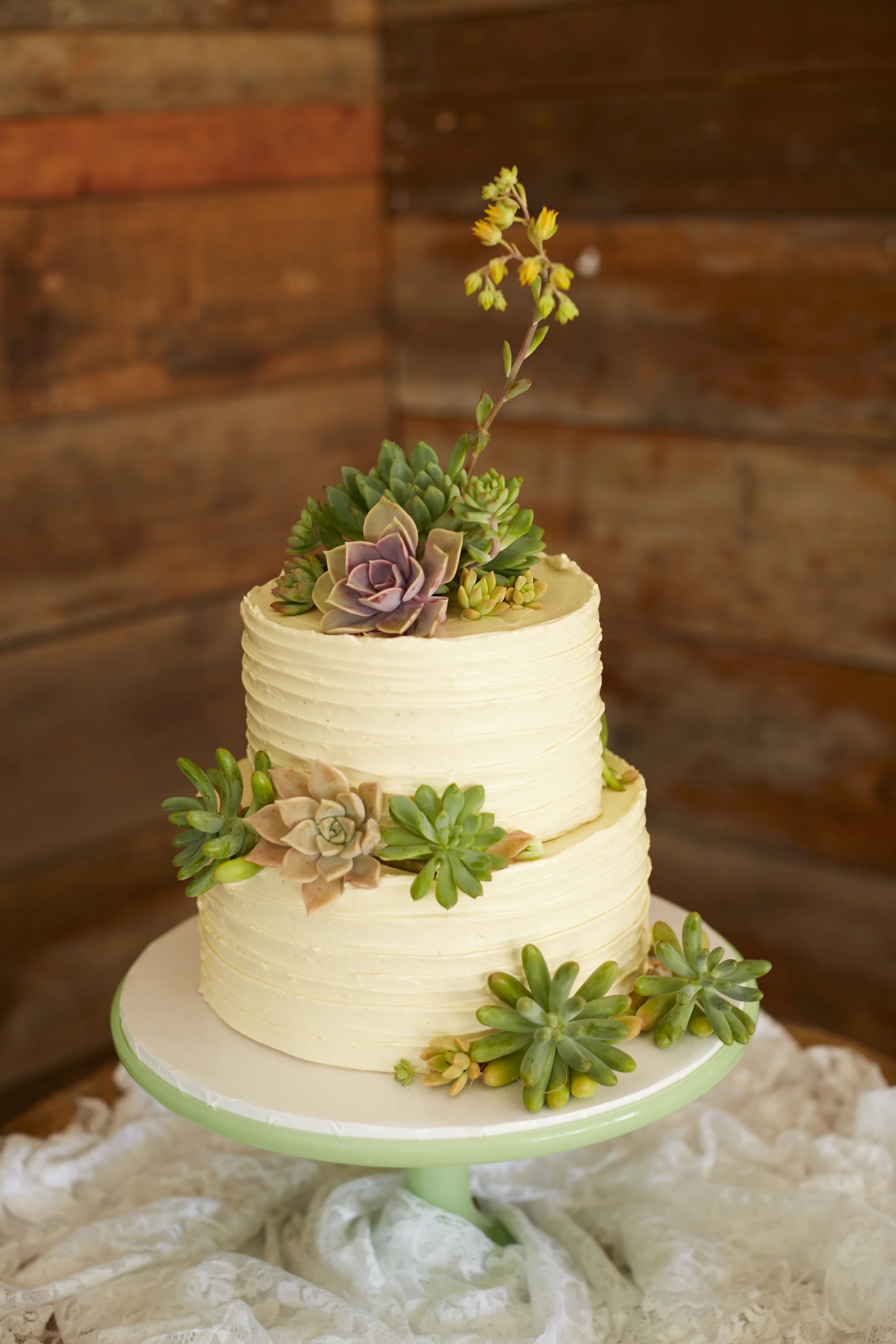 Wedding Cake with Succulent Accents