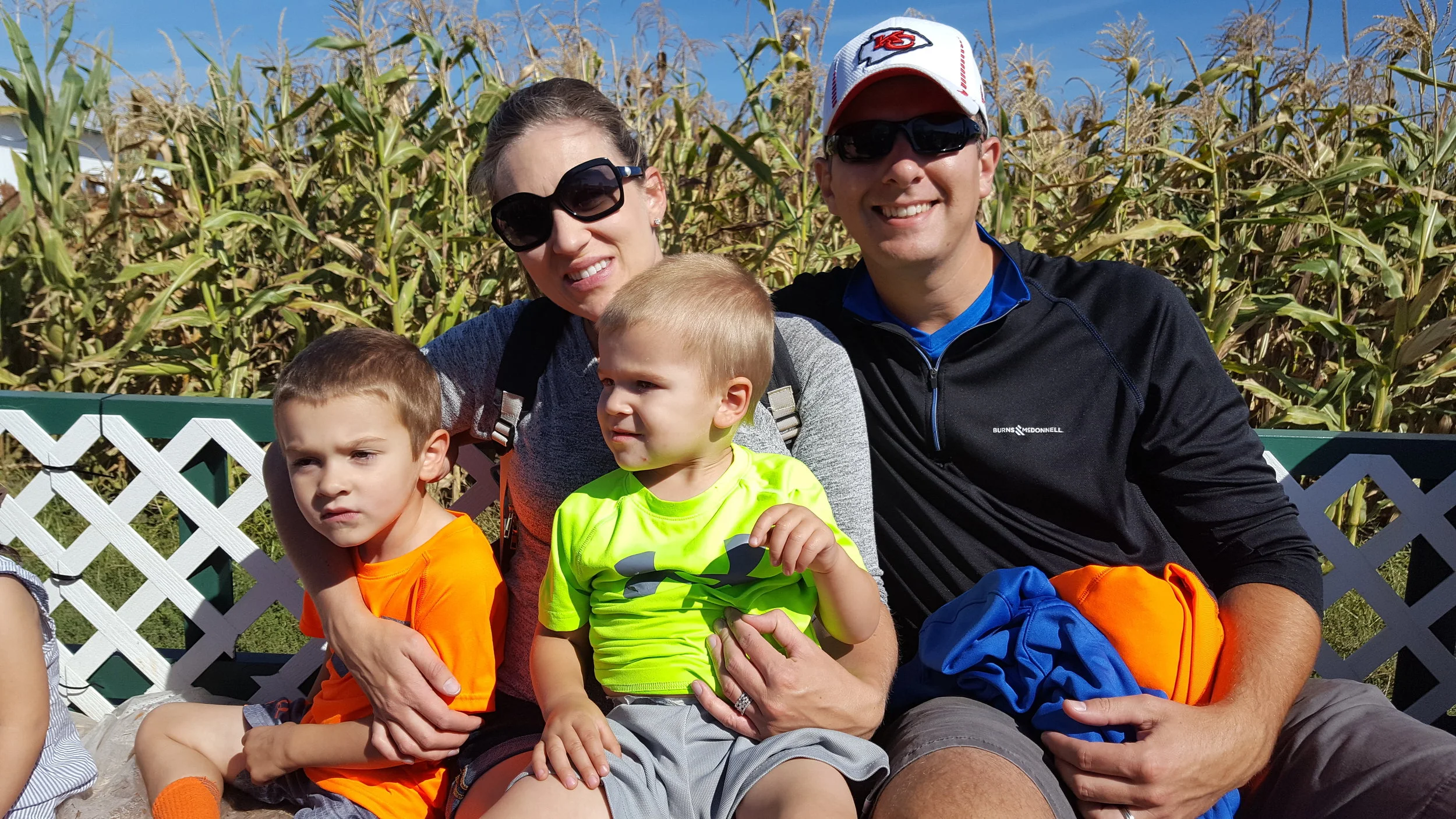 On the hayride to go find our pumpkins!