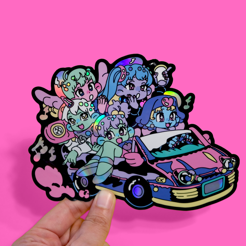 BAKA Retro Anime Girl Holographic Sticker Holographic Stickers 90s