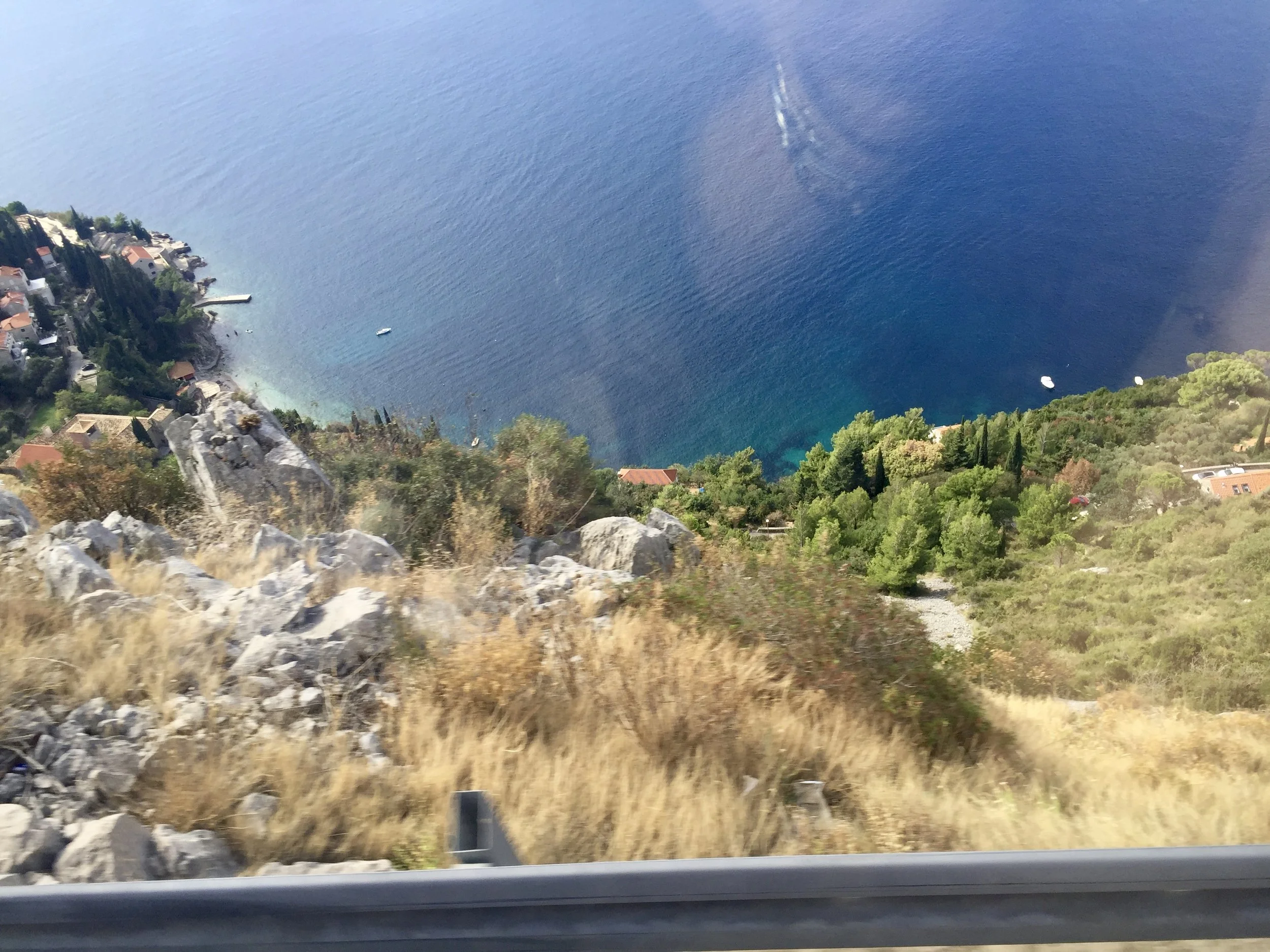 The drop-off down to the water, on our ride from Croatia to Montenegro