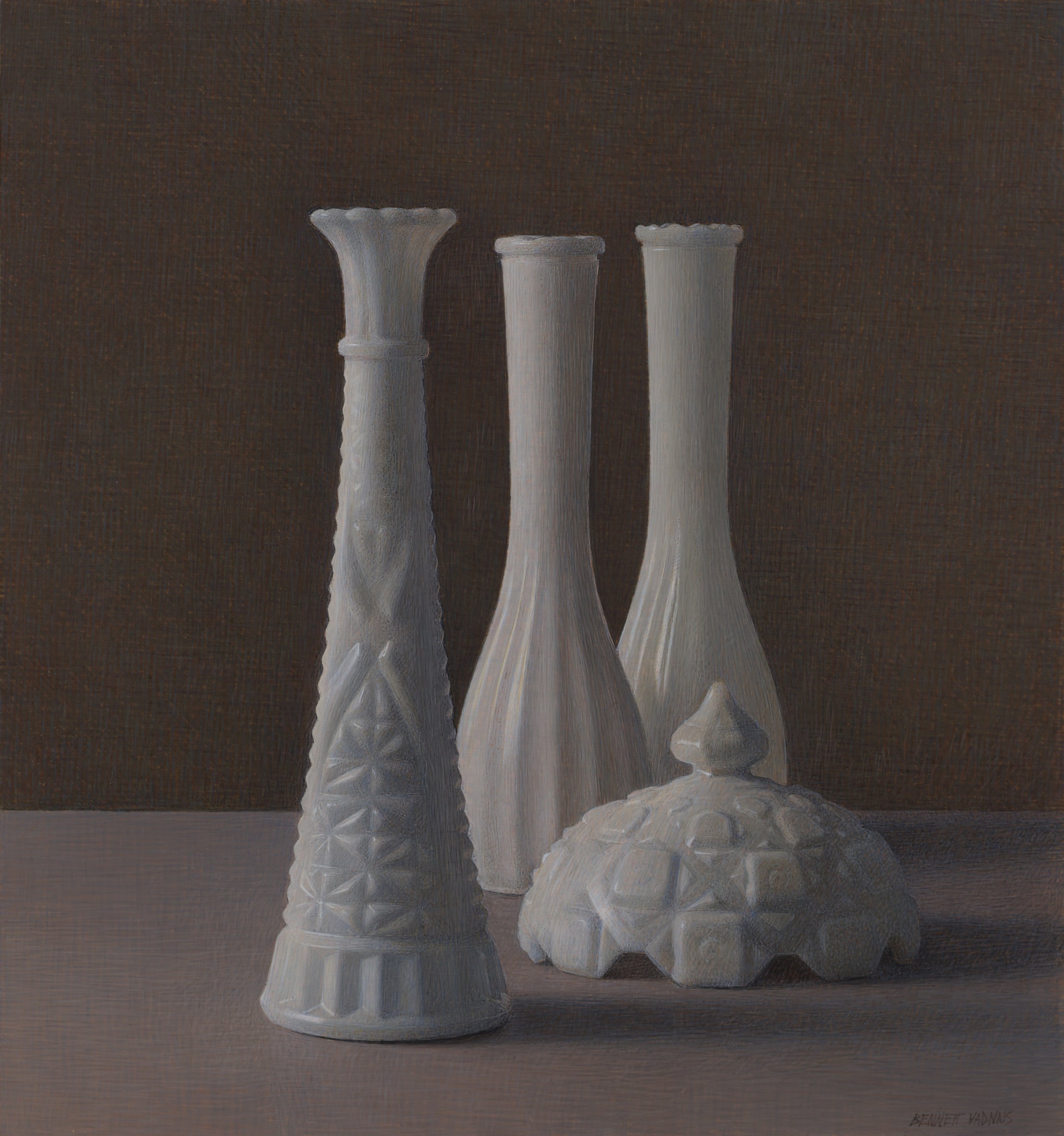 Three Vases and a Lid Tempera