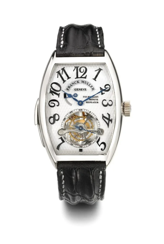 Franck Muller |&nbsp;A Fine White Gold Tonneau-Form Minute Repeating Tourbillon Wristwatch Ref 6850 Rmt No 06 Imperial Tourbillon Minute Repeater Circa, 1998 |&nbsp;Estimate $25,000 — $35,000 USD
