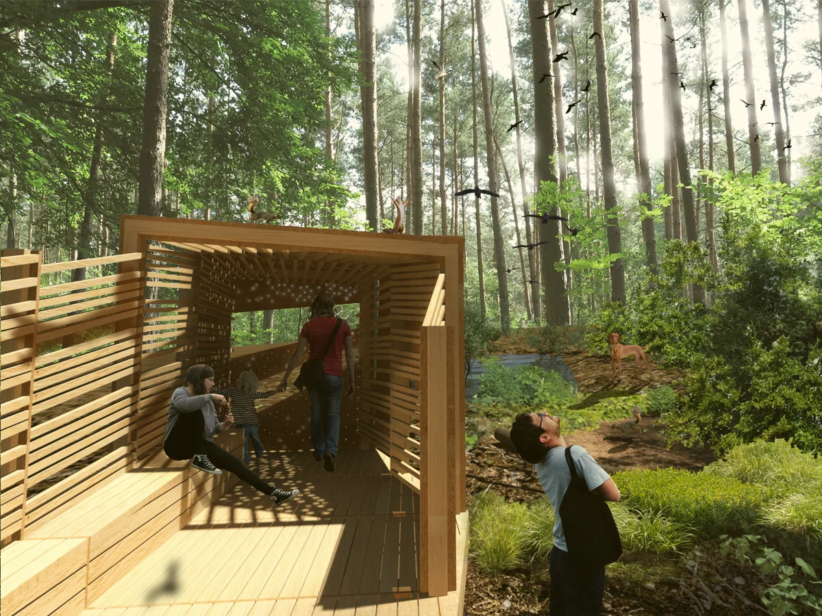 Exterior perspective looking in
