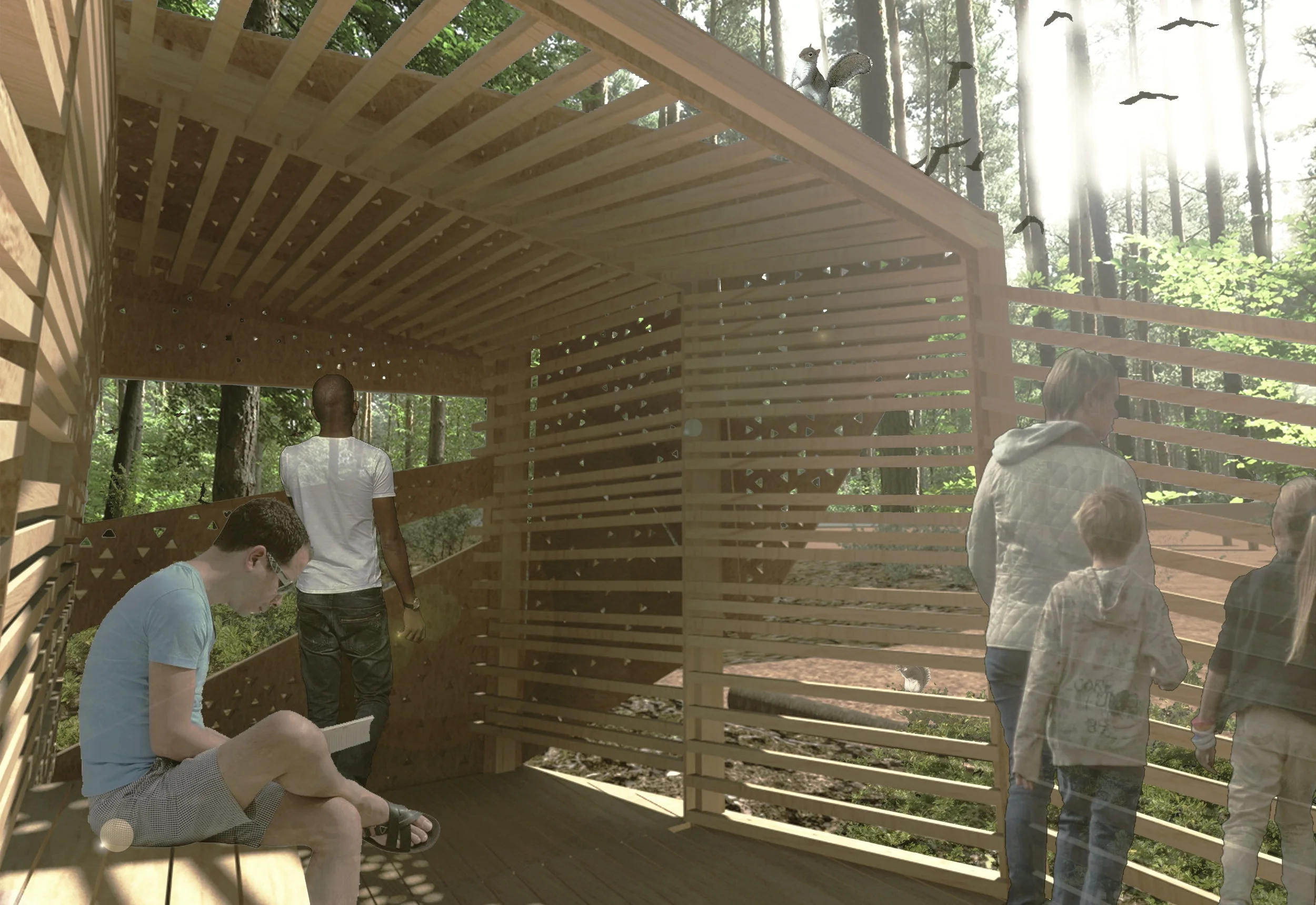 Interior perspective looking towards pond