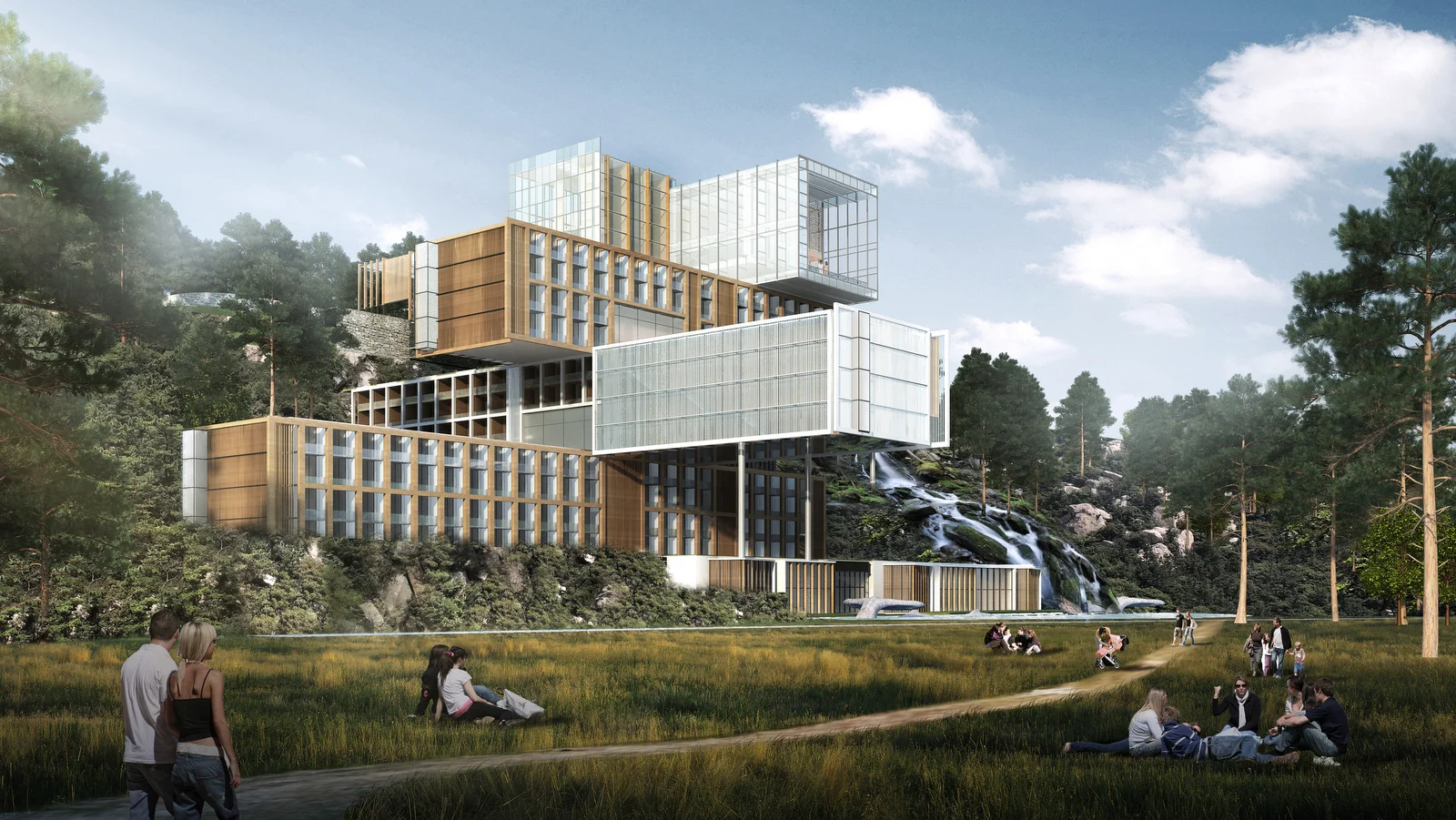 exterior rendering looking northeast- rhinescheme