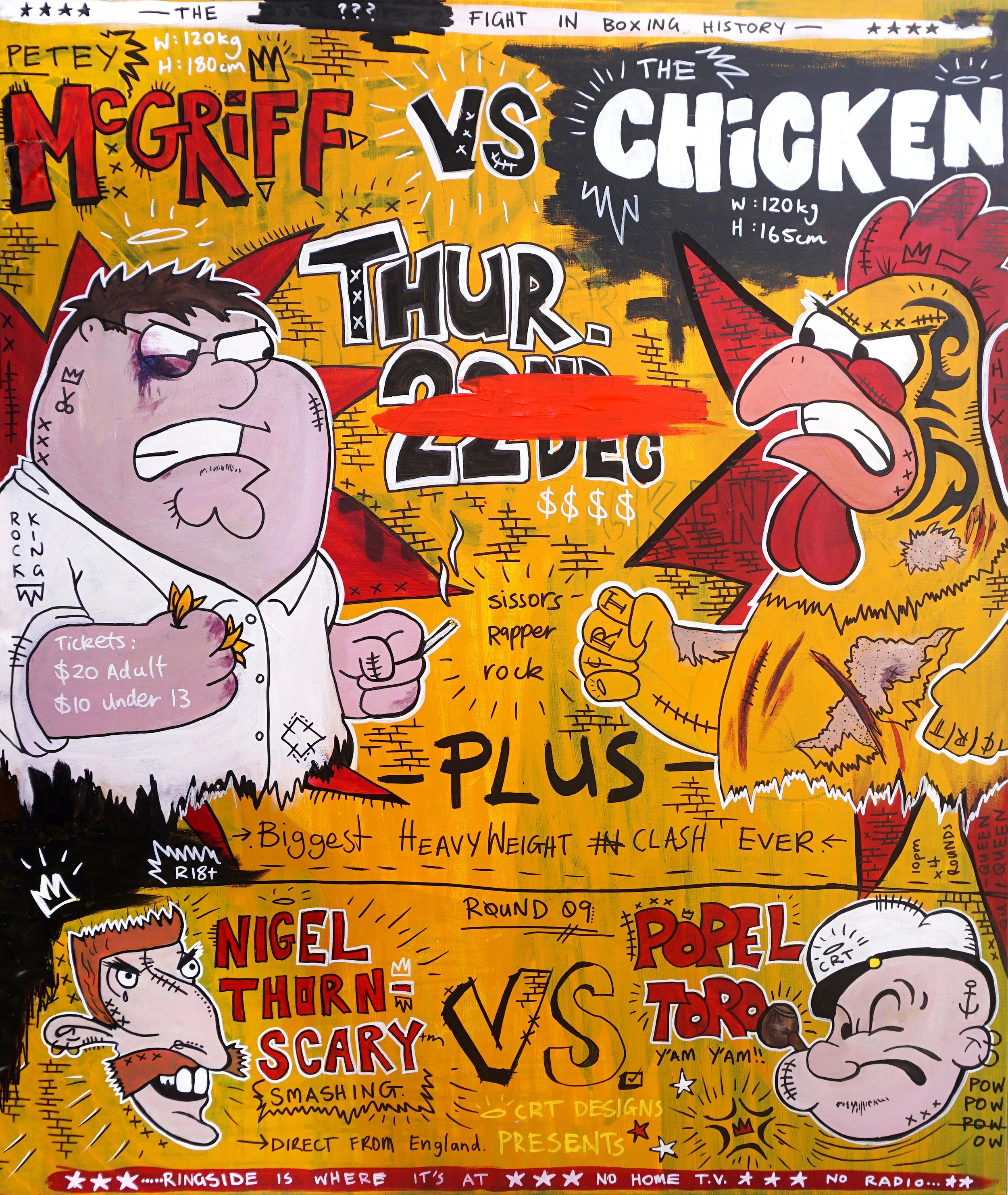 Rumble in Quahog 100cm x 120cm Acrylic on Canvas 2016 Sold