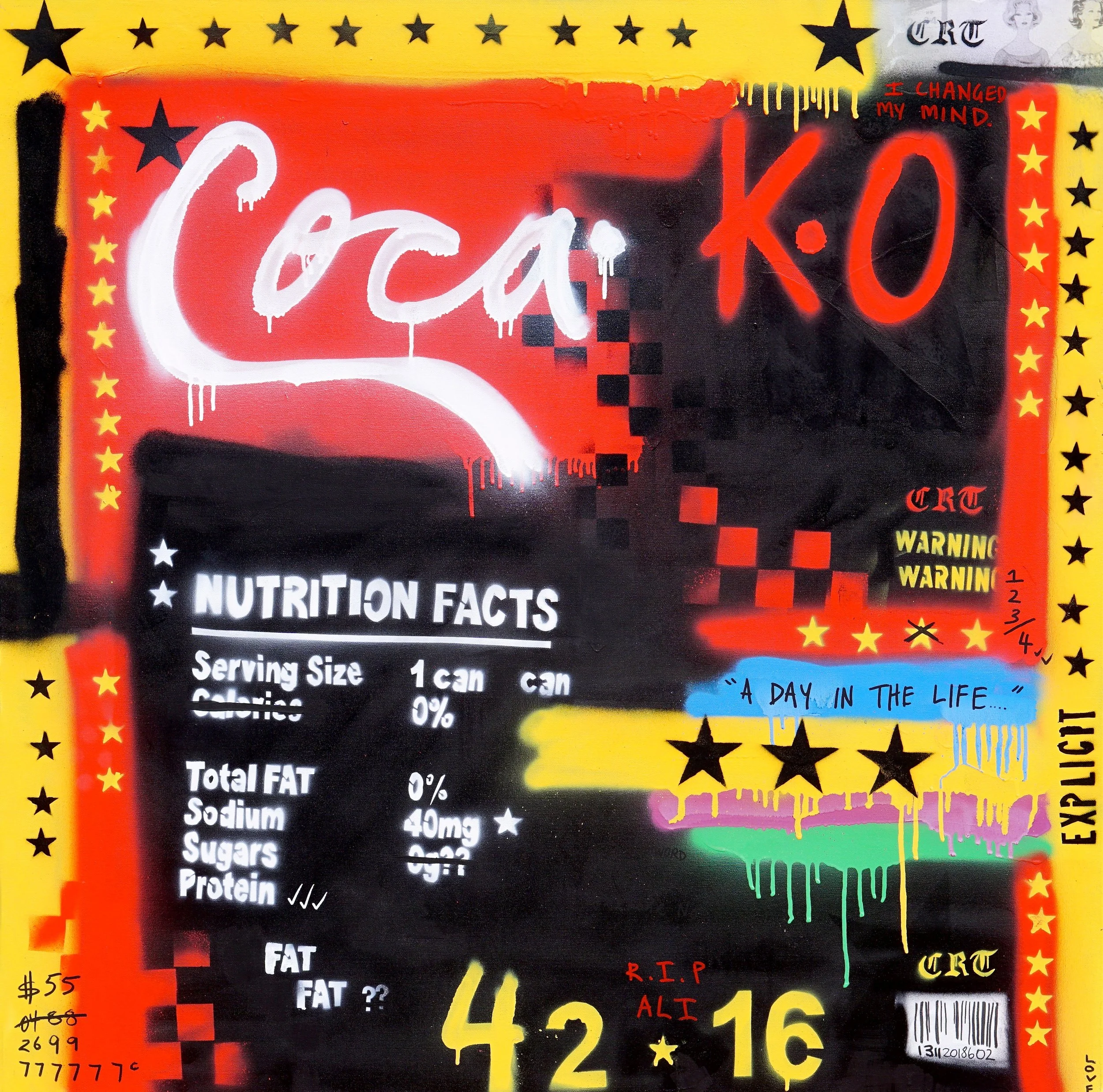 Coca. ’Crack Rock n’ Death Toll’ 102cm x 102cm Acrylic on Canvas 2018 Sold
