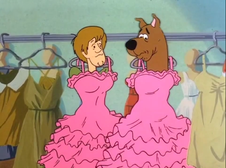  "Aw, don't feel bad, Scoob! The armless prom dress look isn't for everyone-" 