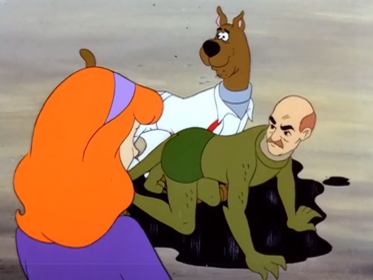  Daphne:&nbsp;"Well Scooby, it looks like you've oiled and foiled the alarmingly attractive monster man!" 