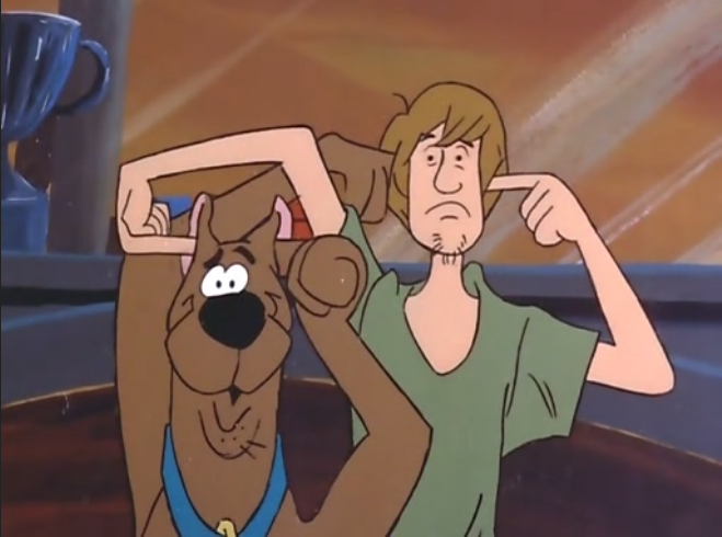  Blind and mute ever since "the accident" it's not much easier for Scooby and Shaggy to see, hear, and speak no evil. 