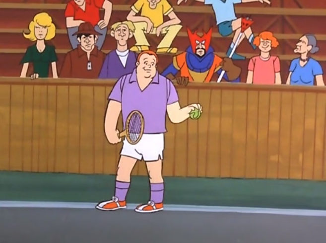  Announcer:  "Aiden Jonesworthy prepares to serve. Behind him, we see his warlock. I'm being told that the warlock worked 3 separate cauldrons to support Jonesworthy and pay for his tennis lennons. This truly must be a momentous day."  