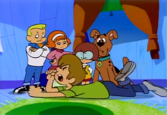  Shaggy expresses his frustration over the fact that he is over 3 feet taller than the rest of the gang.&nbsp; 