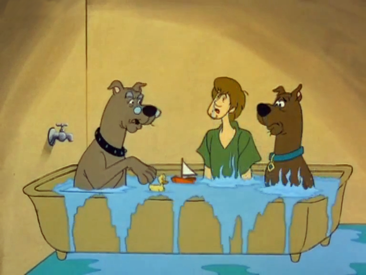  The more awkward scene was the one where Scooby and Shaggy shared a bathtub with Mr. Rogers. 
