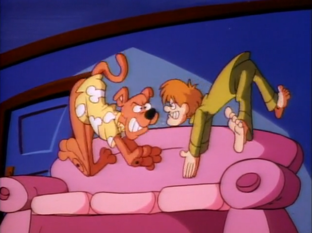  Scooby and Shaggy settle their disagreement the way they do on the streets (of New York in the film  West Side Story ). 