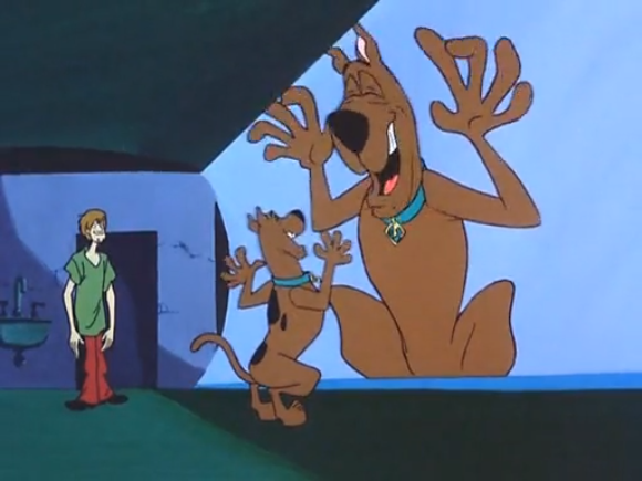 The animators wisely chose to keep Scooby’s crotch just below the funhouse mirror.