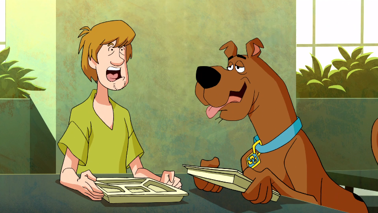  It suddenly dawns on Shaggy that he had postponed his big talk with Velma to right now. 